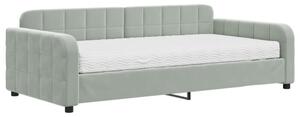 Sofa z materacem do spania, jasnoszara, 100x200 cm, aksamit