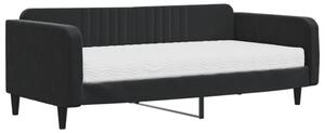 Sofa z materacem do spania, czarna, 100x200 cm, aksamit