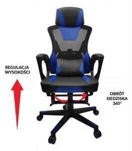 Fotel gamingowy dla gracza biurowy komputerowy obrotowy podnóżek kg100 blue