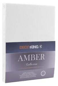 Białe prześcieradło elastyczne DecoKing Amber Collection, 140/160x200 cm
