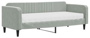 Sofa z materacem do spania, jasnoszara, 90x200 cm, aksamit