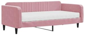 Sofa z materacem do spania, różowa, 100x200 cm, aksamit