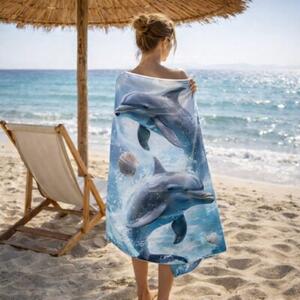 Ręcznik Plażowy Kąpielowy Szybkoschnący Na Basen 70x140cm Mikrofibra Delfin
