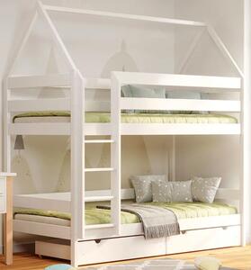 Białe łóżko piętrowe domek dla dzieci z szufladą - Zuzu 4X 160x80 cm