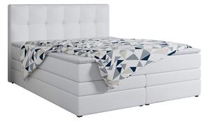 Eleganckie łóżko kontynentalne 120x200 z podwójnym materacem i pojemnikiem - ALVIN - KING biała ecoskóra