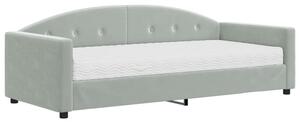 Sofa z materacem do spania, jasnoszara, 90x190 cm, aksamit