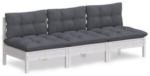 Sofa 3-osobowa ogrodowa z antracytowymi poduszkami, sosnowa
