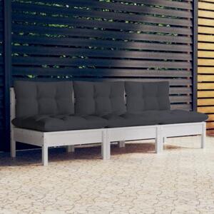Sofa 3-osobowa ogrodowa z antracytowymi poduszkami, sosnowa
