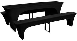 3 czarne, rozciągliwe pokrowce na stół i ławki 220 x 70 x 80 cm