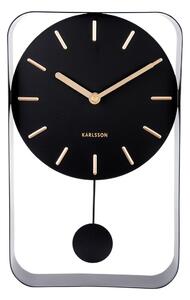 Czarny zegar ścienny z wahadłem Karlsson Charm, wys. 32,5 cm
