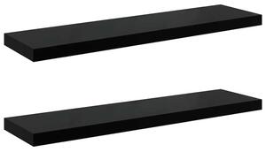 Półki ścienne 2 szt. wysoki połysk, czarne, 90x23,5x3,8 cm, mdf