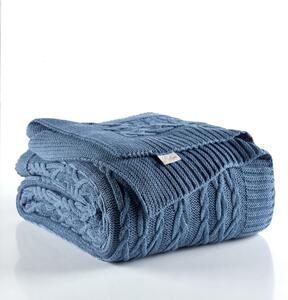 Granatowa narzuta na łóżko z domieszką bawełny Homemania Decor Knit, 220x240 cm