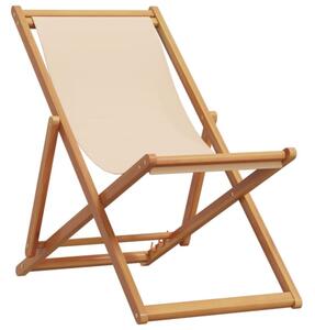 Składane krzesło plażowe, beżowe, drewno eukaliptusa i tkanina