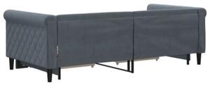 Sofa rozsuwana z szufladami, ciemnoszara, 90x190 cm, aksamit