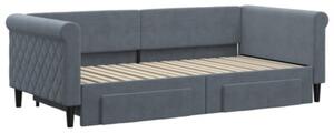 Sofa rozsuwana z szufladami, ciemnoszara, 90x190 cm, aksamit