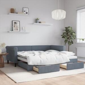 Sofa rozsuwana z szufladami, ciemnoszara, 90x190 cm, aksamit