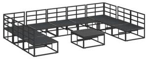 Zestaw sof ogrodowych z aluminium w kolorze czarnym, minimalistyczny i elegancki, 9 miejsc, regulowane nóżki, z poduszkami i pokrowcem ochronnym