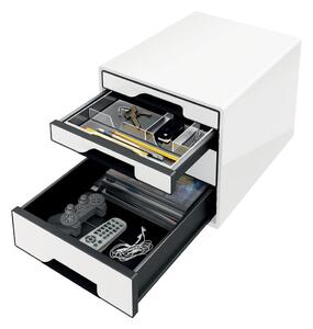 Biało-czarny pojemnik z szufladami Leitz WOW CUBE, 4 szufladki