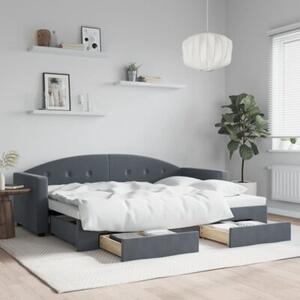 Sofa rozsuwana z szufladami, ciemnoszara, 80x200 cm, aksamit