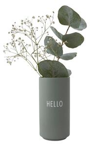 Zielony porcelanowy wazon Design Letters Hello, wys. 11 cm