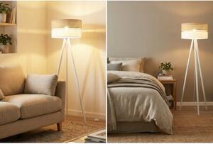 Lampa podłogowa trójnóg biały Light Home LH Rattan Duo 1xE27 45cm abażur walec biały/beżowy