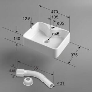Umywalka nablatowa prostokątna AURA ceramiczna 47 cm Biała
