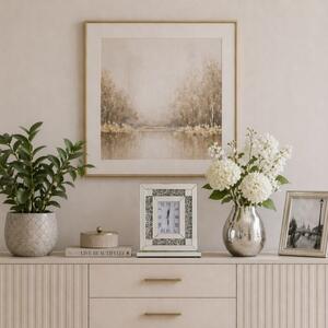 Stojący zegar glamour lustrzany srebrny z kryształkami 30x35 cm C-0629