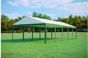 Namiot imprezowy 5x10 m PREMIUM – PVC 500 g/m² z impregnacją ogniochronną, rama dolna + wzmocnienia dachu, do 100 osób - Zielono-biały