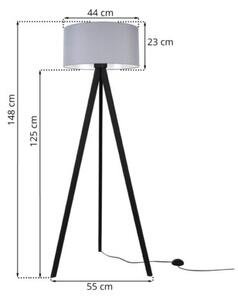 Lampa podłogowa trójnóg czarny Light Home LH Gaja 1xE27 44cm abażur walec szary