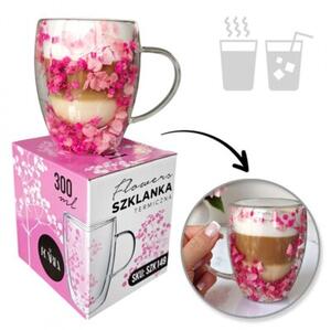 Szklanka termiczna z kwiatami w środku, gipsówka hortensje róż 300 ML 1szt SZK149