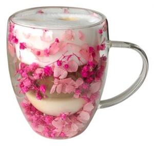 Szklanka termiczna z kwiatami w środku, gipsówka hortensje róż 300 ML 1szt SZK149
