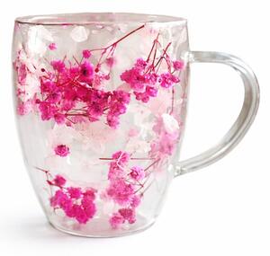 Szklanka termiczna z kwiatami w środku, gipsówka hortensje róż 300 ML 1szt SZK149
