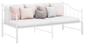 Sofa z wysuwaną ramą łóżka, biała, metalowa, 90x200 cm
