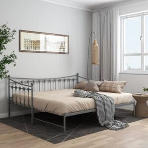 Sofa z wysuwaną ramą łóżka, szara, metalowa, 90x200 cm