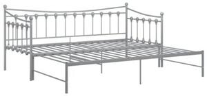 Sofa z wysuwaną ramą łóżka, szara, metalowa, 90x200 cm