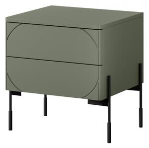 Szafka nocna z dwoma szufladami Sonatia na metalowych nogach 45 cm - oliwka
