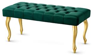 Ławka pikowana Chesterfield - Złota Butelkowa Zieleń