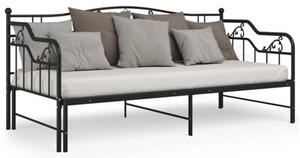 Sofa z wysuwaną ramą łóżka, czarna, metalowa, 90x200 cm