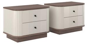Zestaw szafek nocnych Vesper 56 cm na cokole - kaszmir / orzech / czarne uchwyty
