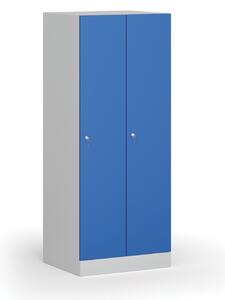 Szafka ubraniowa obniżona, 2-drzwiowa, 1500 x 600 x 500 mm, zamek cylindryczny, drzwi niebieskie