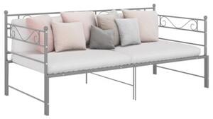 Sofa z wysuwaną ramą łóżka, szara, metalowa, 90x200 cm