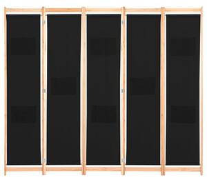 Parawan 5-panelowy, czarny, 200 x 170 x 4 cm, tkanina