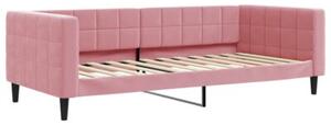 Sofa z materacem do spania, różowa, 90x200 cm, aksamit