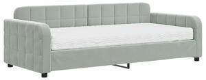 Sofa z materacem do spania, jasnoszara, 90x200 cm, aksamit