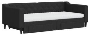 Sofa rozsuwana z szufladami, czarna, 90x190 cm, tkanina