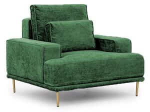Fotel wypoczynkowy do salonu Nicole - zielony szenil Miu 2047, nogi złote