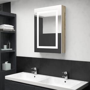 Szafka łazienkowa z lustrem i LED, biel i dąb, 50x13x70 cm