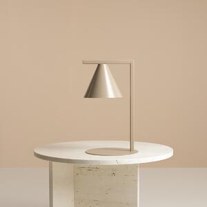 Beżowa lampa biurkowa Form z kloszem w kształcie stożka