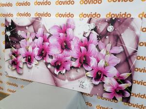 Obraz fioletowe kwiaty na abstrakcyjnym tle