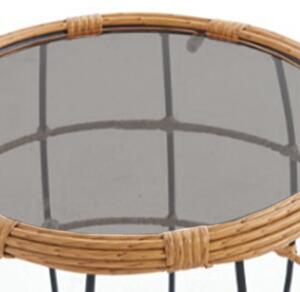 Okrągły rattanowy stół ALABAMA ze szklanym blatem